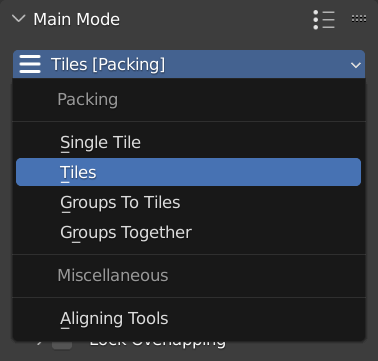 Main mode selection menu.