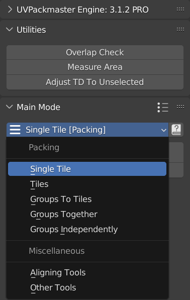 Main mode selection menu.