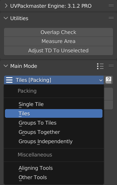 Main mode selection menu.