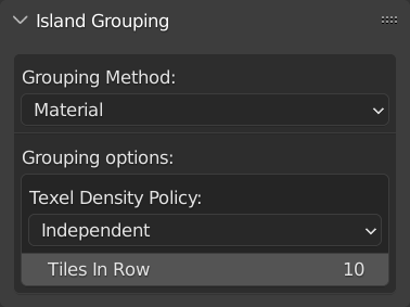 Island Grouping panel.